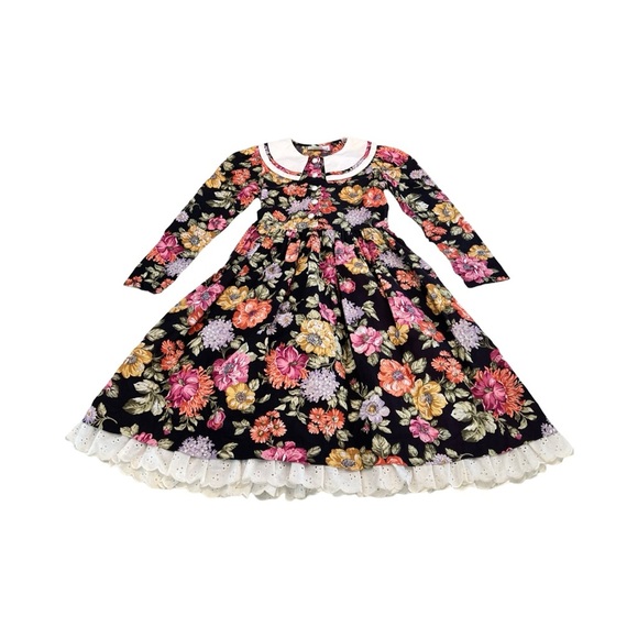 My Michelle Vintage Girl's Floral Country Dress Size 10 Modest Black Multicolor